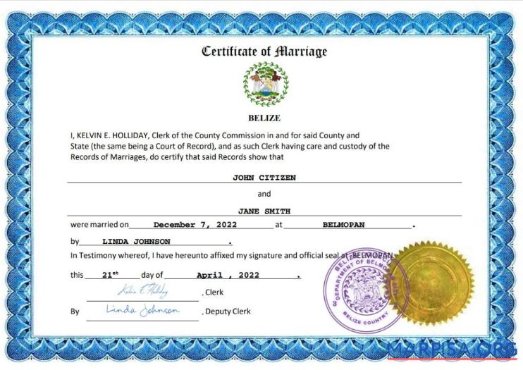 Downloadable Belize marriage certificate Word and PDF template